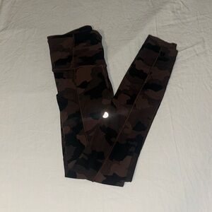 Lululemon leggings, brown and black camouflage print.
